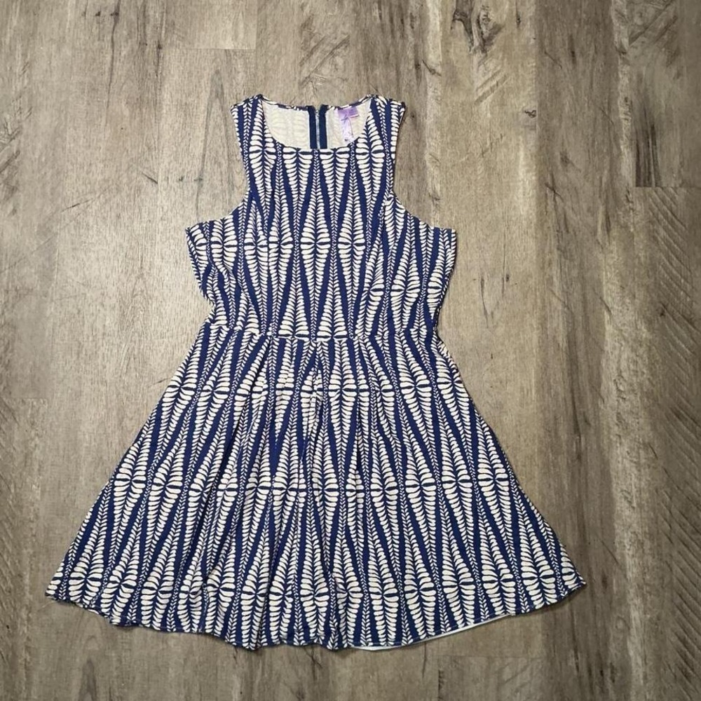Navy Blue White Geometric Print Sleeveless Zip Sundress Size M